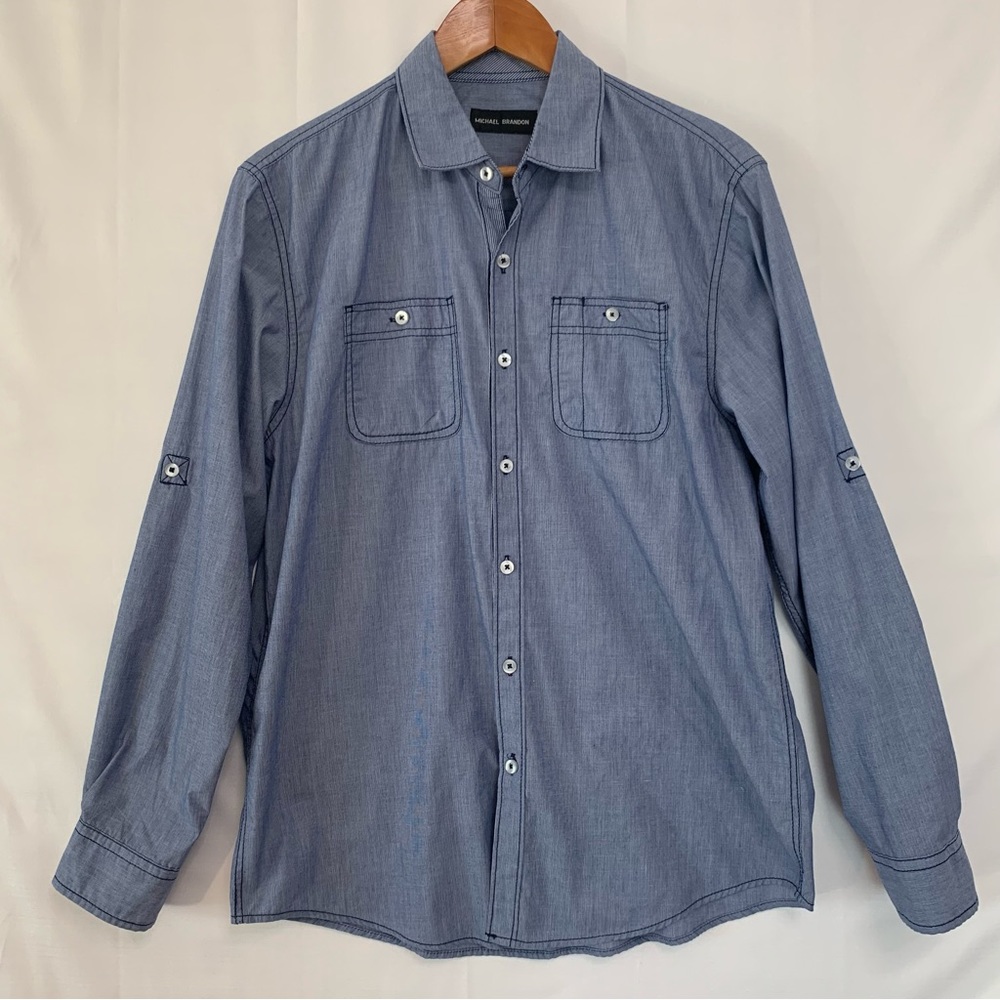 MICHAEL BRANDON Chambray Long Sleeve Button-Down Shirt Size Medium